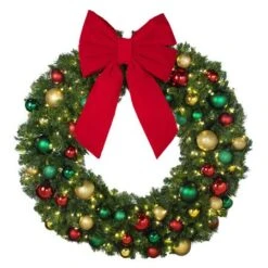 48" LED Warm White Decorated Wreath - DELUXE Colors Of The Holidays - Bow Option Available -The King Of Christmas dw 48 led del coth b vb 18 r