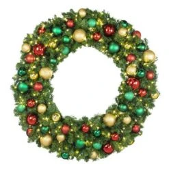48" LED Warm White Decorated Wreath - DELUXE Colors Of The Holidays - Bow Option Available