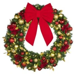 48" Lit LED Warm White Decorated Wreath - DELUXE Royal Poinsettia - Bow Option Available -The King Of Christmas dw 48 led del rgd ep b vb 18 r