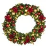 48" Lit LED Warm White Decorated Wreath - DELUXE Royal Poinsettia - Bow Option Available