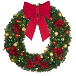 48" Lit LED Warm White Decorated Wreath - Elegant Poinsettia - Bow Option Available 7 48" Lit LED Warm White Decorated Wreath - Elegant Poinsettia - Bow Option Available -The King Of Christmas dw 48 led ep b vb 18 r