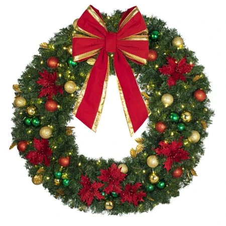 48" Lit LED Warm White Decorated Wreath - Elegant Poinsettia - Bow Option Available 3 48" Lit LED Warm White Decorated Wreath - Elegant Poinsettia - Bow Option Available - Image 3