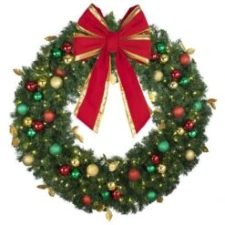 48" Lit LED Warm White Decorated Wreath - Traditional Décor - Bow Option Available 6 48" Lit LED Warm White Decorated Wreath - Traditional Décor - Bow Option Available -The King Of Christmas dw 48 led t b vb 18 rgt