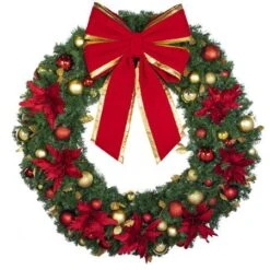 60" Unlit Decorated Wreath - DELUXE Royal Poinsettia - Bow Option Available -The King Of Christmas dw 60 del ep b vb 24 rgt