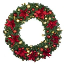60" Unlit Decorated Wreath - DELUXE Royal Poinsettia - Bow Option Available