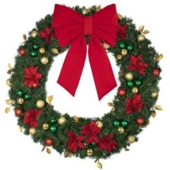 60" Unlit Decorated Wreath - Elegant Poinsettia - Bow Option Available -The King Of Christmas dw 60 ep b vb 24 r