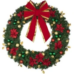 60" Unlit Decorated Wreath - Elegant Poinsettia - Bow Option Available -The King Of Christmas dw 60 ep b vb 24 rgt