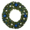 60" Lit LED Warm White Decorated Wreath - Blue And Silver Décor - Bow Option Available