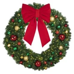 60" Lit LED Warm White Decorated Wreath - Colors Of The Holidays - Bow Option Available -The King Of Christmas dw 60 led coth b vb 24 r