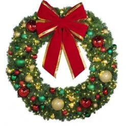 60" Lit LED Warm White Decorated Wreath - DELUXE Colors Of The Holidays - Bow Option Available -The King Of Christmas dw 60 led del coth b vb 24 rgt