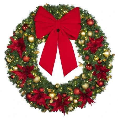 60" Lit LED Warm White Decorated Wreath - DELUXE Royal Poinsettia - Bow Option Available 2 60" Lit LED Warm White Decorated Wreath - DELUXE Royal Poinsettia - Bow Option Available - Image 2