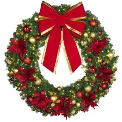 60" Lit LED Warm White Decorated Wreath - DELUXE Royal Poinsettia - Bow Option Available 5 60" Lit LED Warm White Decorated Wreath - DELUXE Royal Poinsettia - Bow Option Available -The King Of Christmas dw 60 led del ep b vb 24 rgt
