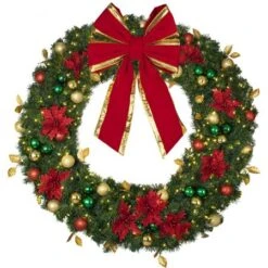 60" Lit LED Warm White Decorated Wreath - Elegant Poinsettia - Bow Option Available -The King Of Christmas dw 60 led ep b vb 24 rgt