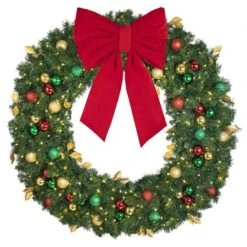 60" Lit LED Warm White Decorated Wreath - Traditional Décor - Bow Option Available -The King Of Christmas dw 60 led t b vb 24 r