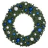 72" Unlit Decorated Wreath - Blue And Silver Décor - Bow Option Available
