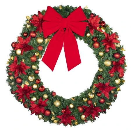 72" Unlit Decorated Wreath - DELUXE Royal Poinsettia - Bow Option Available 2 72" Unlit Decorated Wreath - DELUXE Royal Poinsettia - Bow Option Available - Image 2