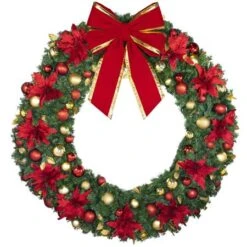 72" Unlit Decorated Wreath - DELUXE Royal Poinsettia - Bow Option Available 5 72" Unlit Decorated Wreath - DELUXE Royal Poinsettia - Bow Option Available -The King Of Christmas dw 72 del ep b vb 24 rgt