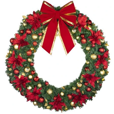 72" Unlit Decorated Wreath - DELUXE Royal Poinsettia - Bow Option Available 3 72" Unlit Decorated Wreath - DELUXE Royal Poinsettia - Bow Option Available - Image 3