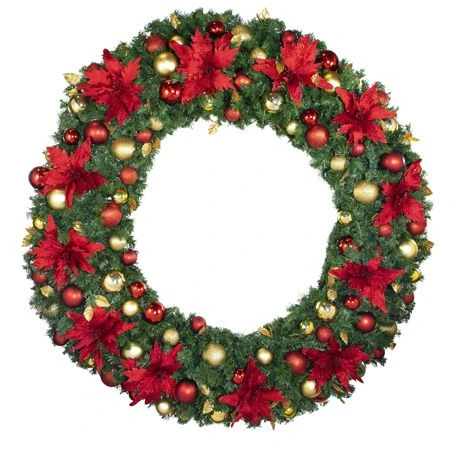 72" Unlit Decorated Wreath - DELUXE Royal Poinsettia - Bow Option Available 1 72" Unlit Decorated Wreath - DELUXE Royal Poinsettia - Bow Option Available