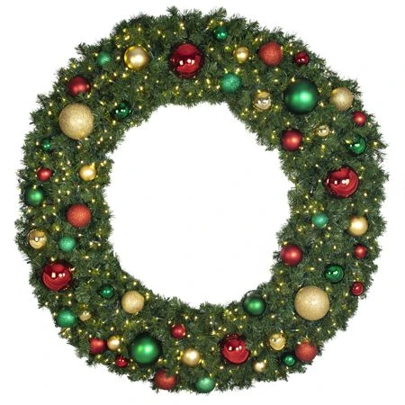 72" Lit LED Warm White Decorated Wreath - Colors Of The Holidays - Bow Option Available 1 72" Lit LED Warm White Decorated Wreath - Colors Of The Holidays - Bow Option Available