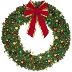 72" Lit LED Warm White Decorated Wreath - Traditional Décor - Bow Option Available 6 72" Lit LED Warm White Decorated Wreath - Traditional Décor - Bow Option Available -The King Of Christmas dw 72 led t b vb 24 rgt