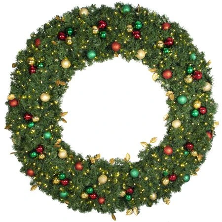 72" Lit LED Warm White Decorated Wreath - Traditional Décor - Bow Option Available 1 72" Lit LED Warm White Decorated Wreath - Traditional Décor - Bow Option Available