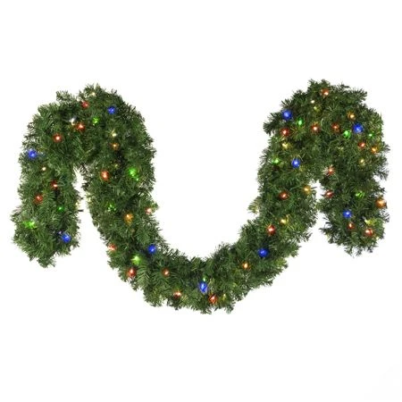 9' X14" Deluxe Oregon Fir Garland, Lit, Multi 1 9' X14" Deluxe Oregon Fir Garland, Lit, Multi