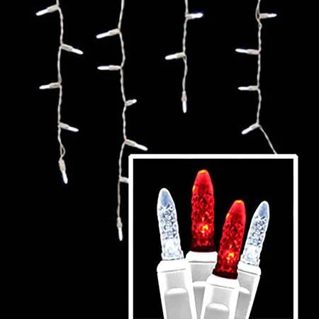 LED Icicle Lights - 70 Light Set - Pure White & Red 1 LED Icicle Lights - 70 Light Set - Pure White & Red