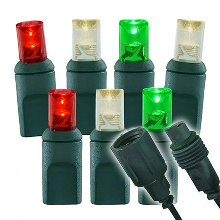 Wide Angle Conical - 4" Spacing, 70 Bulb, Grn Cord, UL Coaxial RY Plug - Full Wave - Warm White, Red And Green 1 Wide Angle Conical - 4" Spacing, 70 Bulb, Grn Cord, UL Coaxial RY Plug - Full Wave - Warm White, Red And Green