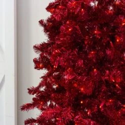 7.5' Indoor LED Shimmer Spruce Tinsel Christmas Tree - Red -The King Of Christmas t it 75 1238 r 3 crop