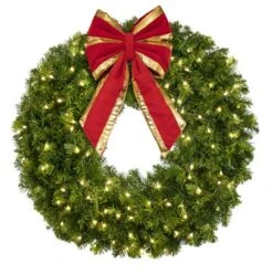 36" Lit Warm White Deluxe Oregon Fir Wreath - Bow Option Available -The King Of Christmas w 36 dofl ww b vb 12 rgt