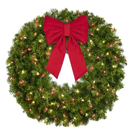 36" Lit Warm White And Red Deluxe Oregon Fir Wreath - Bow Option Available 2 36" Lit Warm White And Red Deluxe Oregon Fir Wreath - Bow Option Available - Image 2