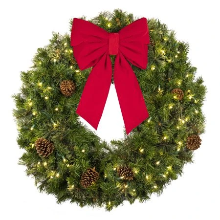 36" Lit Warm White Deluxe Mixed Pine Wreath - Bow Option Available 4 36" Lit Warm White Deluxe Mixed Pine Wreath - Bow Option Available - Image 4
