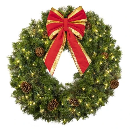 36" Lit Warm White Deluxe Mixed Pine Wreath - Bow Option Available 3 36" Lit Warm White Deluxe Mixed Pine Wreath - Bow Option Available - Image 3