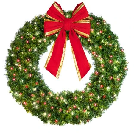 48" Lit Pure White And Red Deluxe Oregon Fir Wreath - Bow Option Available 3 48" Lit Pure White And Red Deluxe Oregon Fir Wreath - Bow Option Available - Image 3