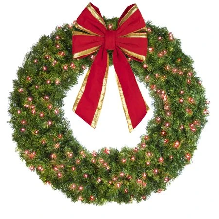48" Lit Red Deluxe Oregon Fir Wreath - Bow Option Available 2 48" Lit Red Deluxe Oregon Fir Wreath - Bow Option Available - Image 2