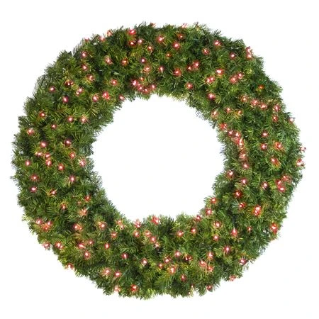 48" Lit Red Deluxe Oregon Fir Wreath - Bow Option Available 1 48" Lit Red Deluxe Oregon Fir Wreath - Bow Option Available