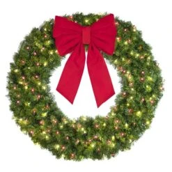 48" Lit Warm White And Red Deluxe Oregon Fir Wreath - Bow Option Available -The King Of Christmas w 48 dofl 6 wwr b vb 18 r