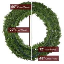 60" Lit Multi Deluxe Oregon Fir Wreath - Bow Option Available -The King Of Christmas w 60 dof back diagram 1 1