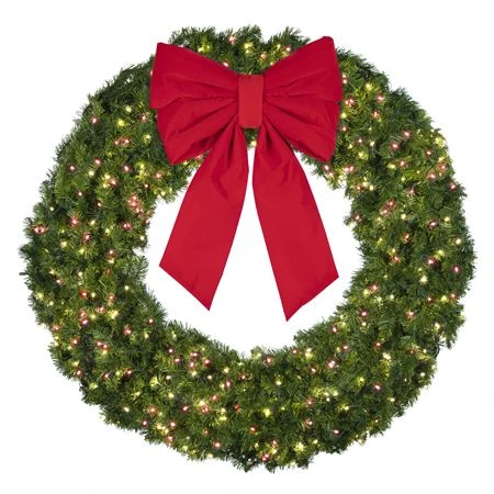 60" Lit Warm White And Red Deluxe Oregon Fir Wreath - Bow Option Available 3 60" Lit Warm White And Red Deluxe Oregon Fir Wreath - Bow Option Available - Image 3