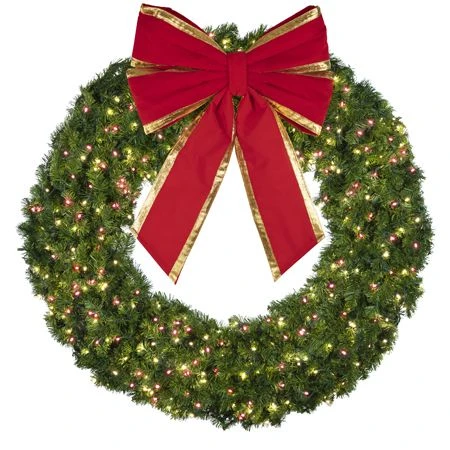 60" Lit Warm White And Red Deluxe Oregon Fir Wreath - Bow Option Available 2 60" Lit Warm White And Red Deluxe Oregon Fir Wreath - Bow Option Available - Image 2