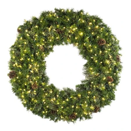60" Lit Warm White Deluxe Mixed Pine Wreath - Bow Option Available 1 60" Lit Warm White Deluxe Mixed Pine Wreath - Bow Option Available