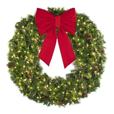 60" Lit Warm White Deluxe Mixed Pine Wreath - Bow Option Available 4 60" Lit Warm White Deluxe Mixed Pine Wreath - Bow Option Available - Image 4