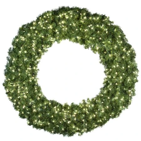 72" Lit Pure White Deluxe Oregon Fir Wreath - Bow Option Available 1 72" Lit Pure White Deluxe Oregon Fir Wreath - Bow Option Available
