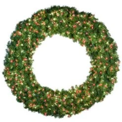 72" Lit Pure White And Red Deluxe Oregon Fir Wreath - Bow Option Available