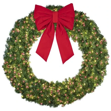 72" Lit Warm White And Red Deluxe Oregon Fir Wreath - Bow Option Available 3 72" Lit Warm White And Red Deluxe Oregon Fir Wreath - Bow Option Available - Image 3