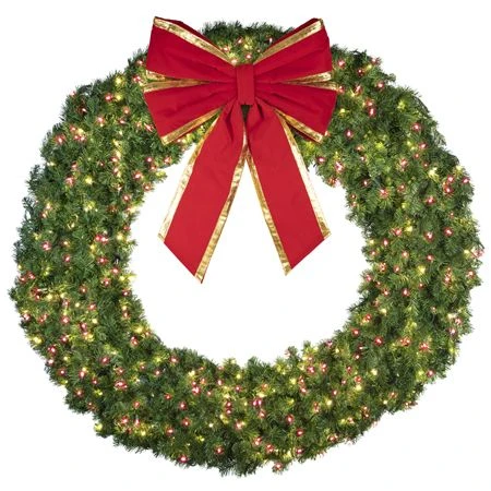 72" Lit Warm White And Red Deluxe Oregon Fir Wreath - Bow Option Available 2 72" Lit Warm White And Red Deluxe Oregon Fir Wreath - Bow Option Available - Image 2